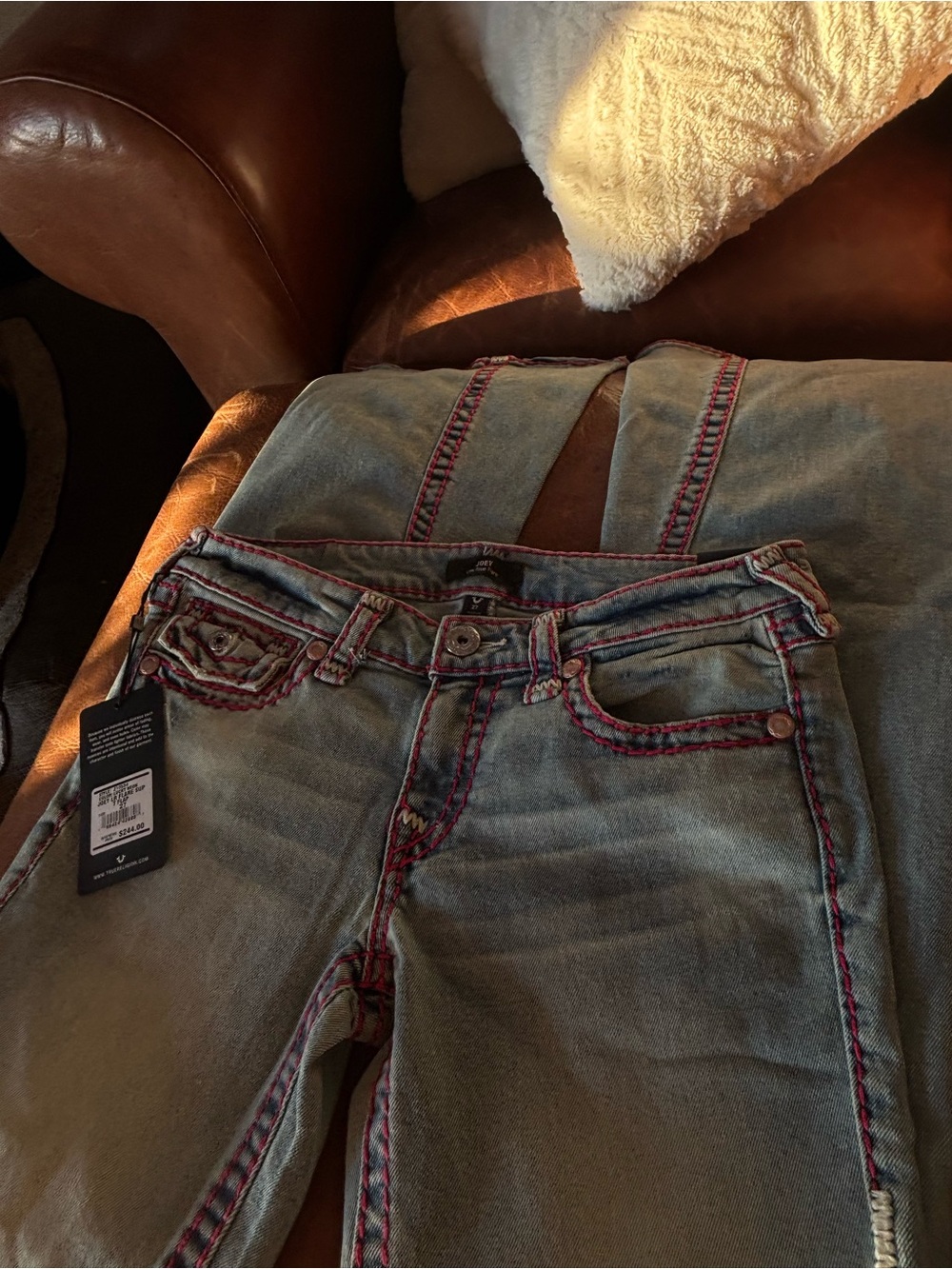 Women’s Light Blue Jeans with Pink Stitching